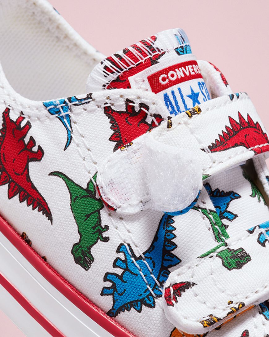 Tenisi Baieti Converse Chuck Taylor All Star Easy-On Dinosaurs Albi Rosii Albastri | RO TVCLQ014